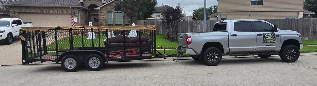 Junk Junkies Texas Junk Removal Cypress truck and trailer